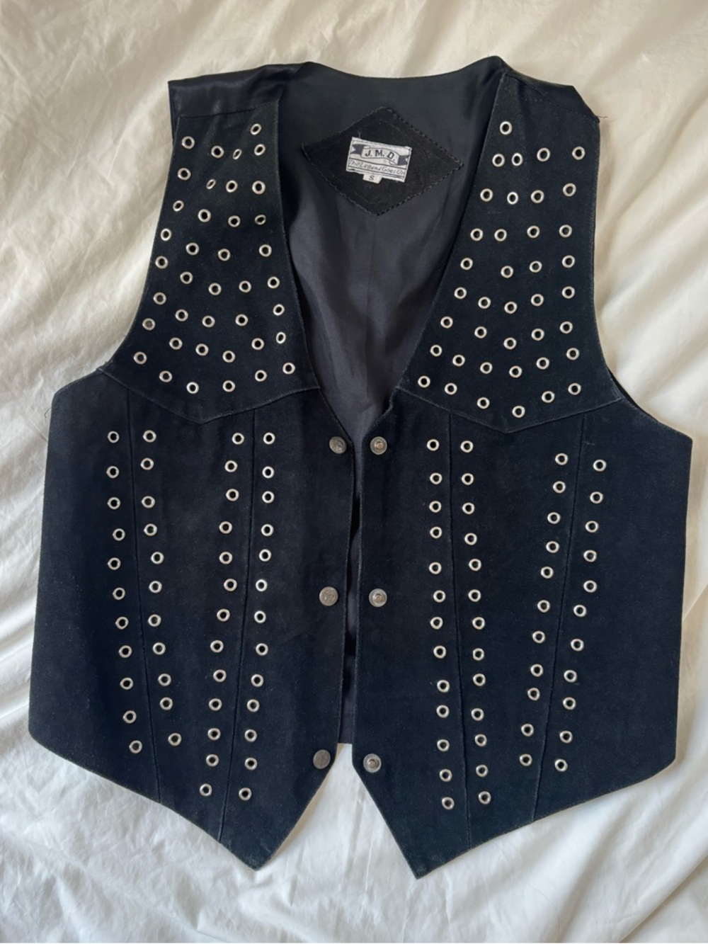 VINTAGE Black Suede Studded Grommet Vest